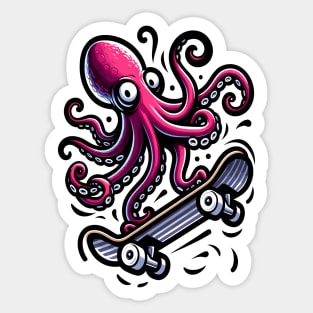 Inky Glide: Octopus Skateboard Adventure Sticker